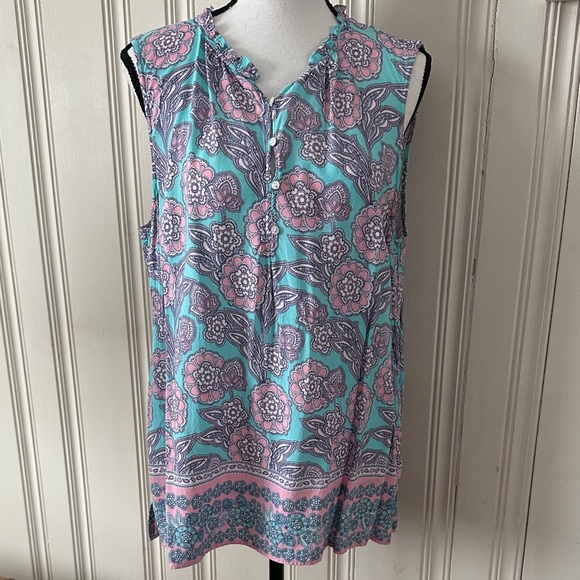 Talbots Tops - Talbots Floral Sleeveless Top - Blue and Pink Size XL